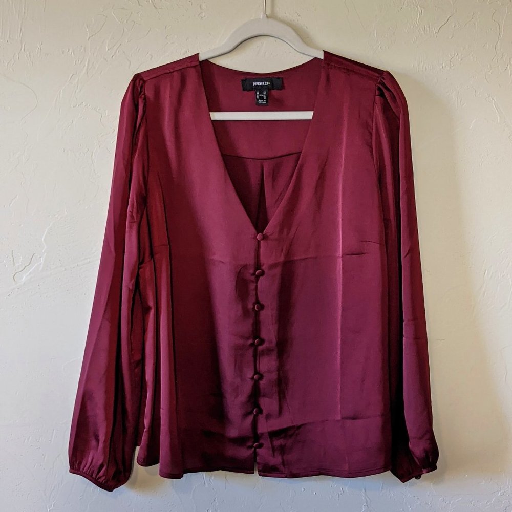 F21 Flowy Burgundy Button-up Blouse